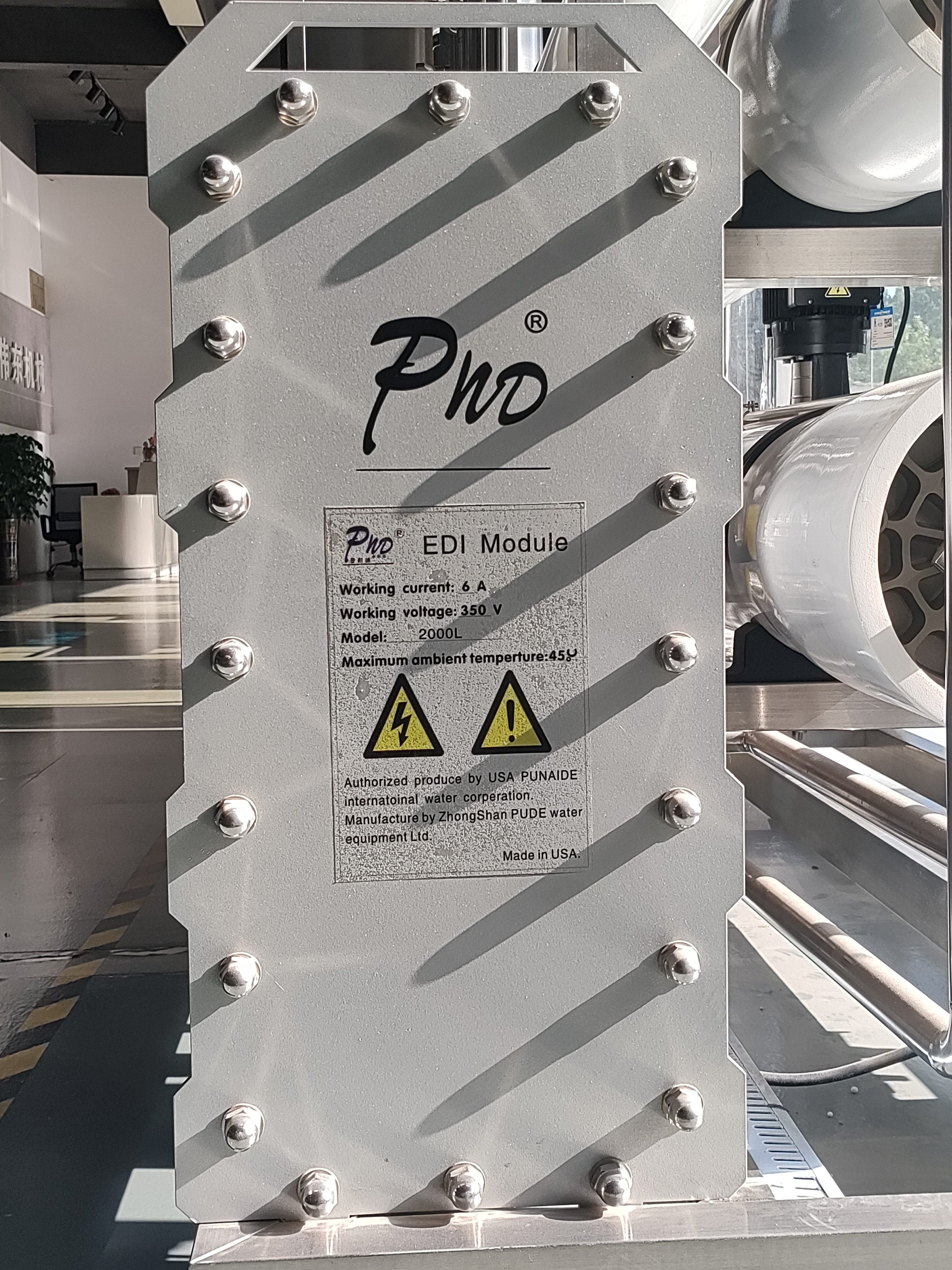 Tratamento de água RO 2000L/H em dois estágios com aço inoxidável EDI