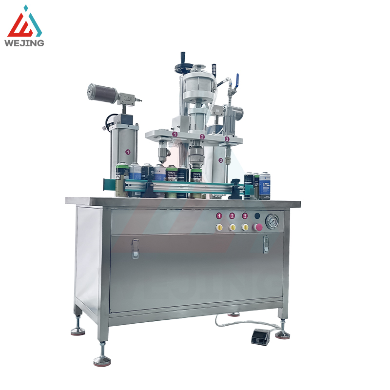 Três em uma máquina de enchimento de aerossol semi-automática
