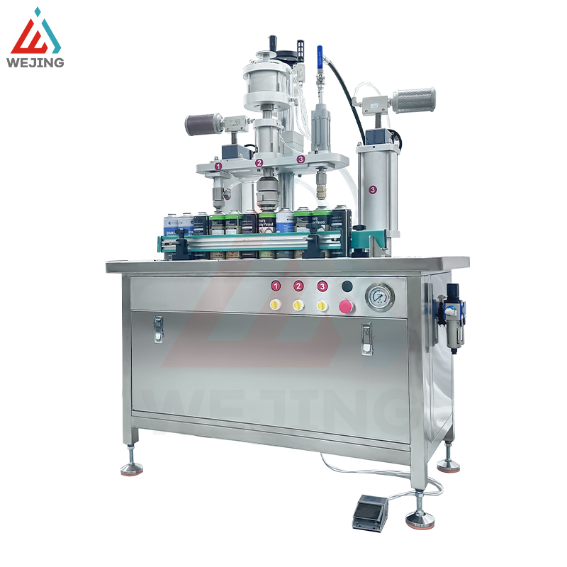 Três em uma máquina de enchimento de aerossol semi-automática