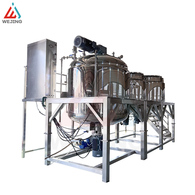 Chaleira de mistura emulsificante a vácuo 2000L com tanques de fase de água e óleo para produção de cosméticos de loção creme