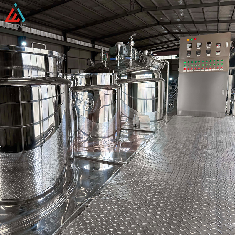 Chaleira de mistura emulsificante a vácuo 2000L com tanques de fase de água e óleo para produção de cosméticos de loção creme