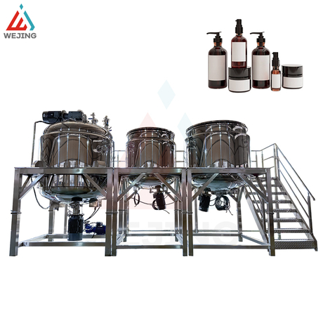 Chaleira de mistura emulsificante a vácuo 2000L com tanques de fase de água e óleo para produção de cosméticos de loção creme